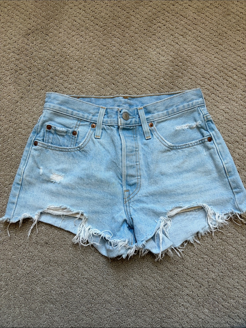 Levi's Light Blue Distressed Denim Cutoff Shorts